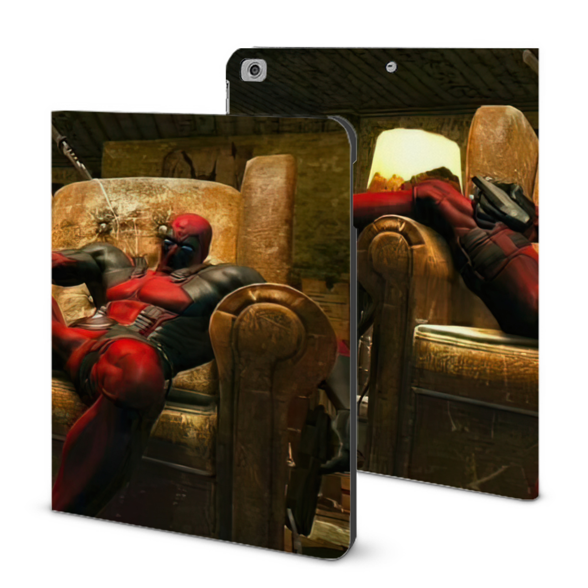 （画像用） Deadpool デッドプール IPad ケース ブック型 PUレザー TPU 耐衝撃 軽量 薄型 ペン収納なし 全面保護 IPad 各モデル対応